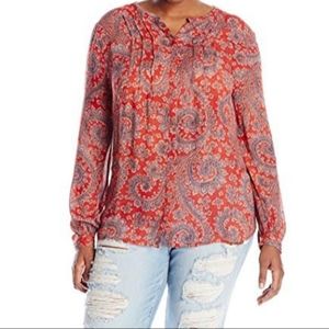 Lucky Brand Pleated Paisley BoHo Peasant Top L
